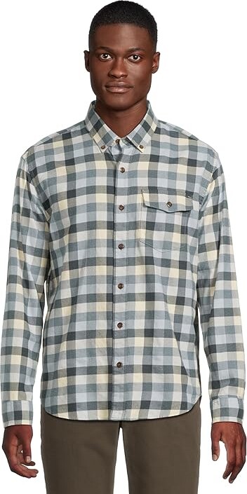L.L. Bean Brushed Jaspe Twill Shirt Plaid Traditional Untucked Fit Men's Clothing Foggy Blue : 3XL, Cotton