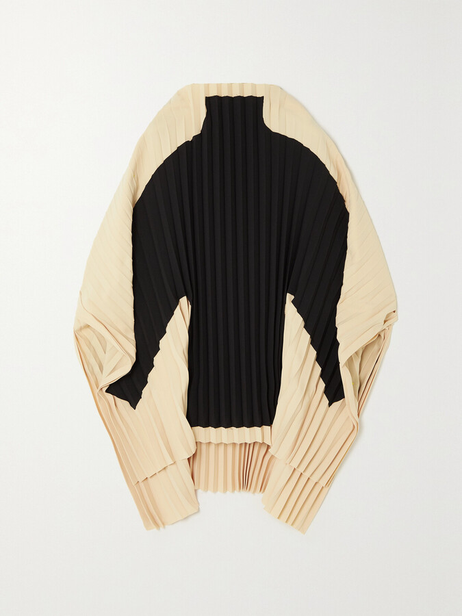 A.W.A.K.E. Mode Pleated Two-tone Satin Poncho - Black