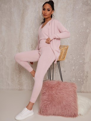Chi Chi London 3 Piece Cardigan Lounge Wear Set Pink