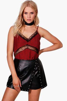 boohoo Sophie Gingham Lace Insert Cami