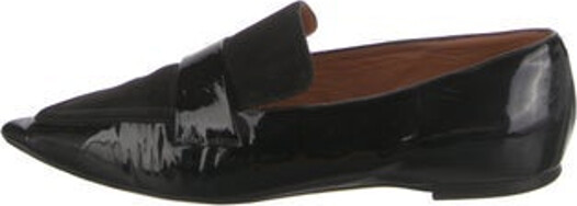 Celine Patent Leather Loafers Black Suede Trim Pointed-Toes Designer