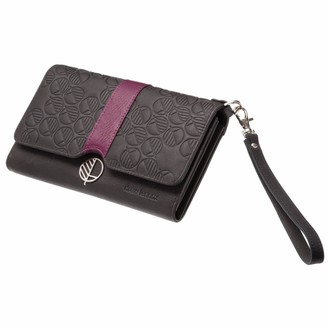 Drew Lennox Black & Purple English Leather Clutch Bag, Travel Wallet