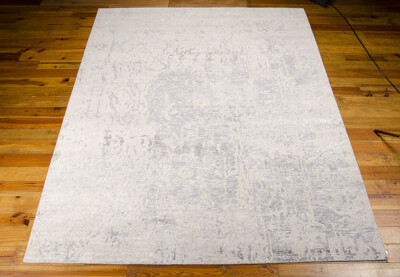 17 Stories Sachem Abstract Hand-Knotted Wool Beige Area Rug