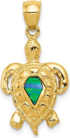 Black Bow Jewelry Co. BlackBowJewelry14kYellowGold&SyntheticBlueOpalTurtlePendant15mm(9/16Inch)