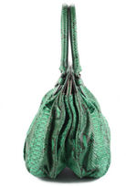 Thumbnail for your product : Zagliani NEW Green Python Snakeskin Silver Tone Twist Lock Pleated Handbag