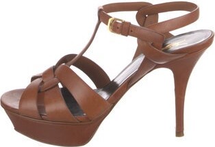 Saint Laurent Leather Cutout Accent T-Strap Pumps