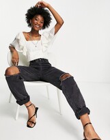 Thumbnail for your product : Hope & Ivy broderie frill sleeve crop top in ivory