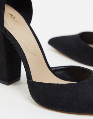 Aldo Nicholes block heeled court shoes with ankle strap in black