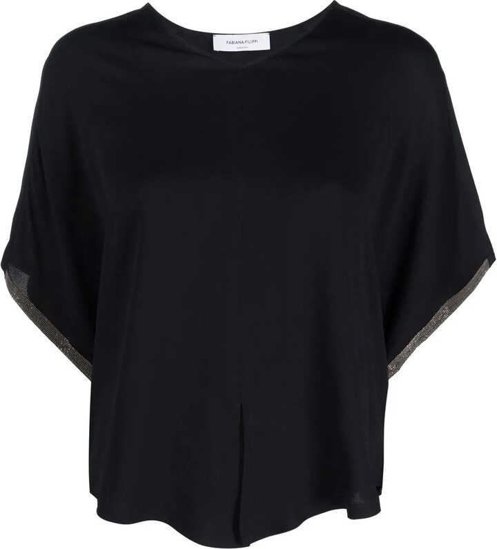 Fabiana Filippi bead-trim tie-front T-shirt