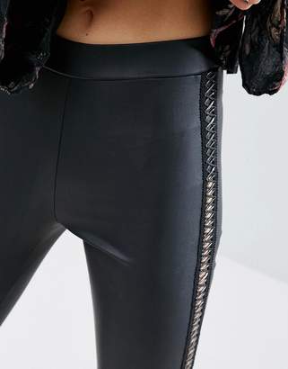 Glamorous Skinny Faux Leather Pants With Boho Lace Up Sides