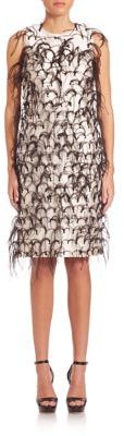 Michael Kors Collection Ostrich Feather Embroidered Silk Shift Dress
