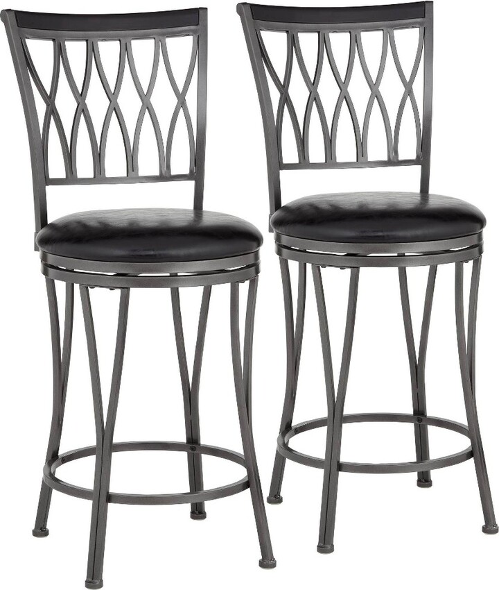 Elm Lane Black Swivel Bar Stools Set of 2 24 1/2" High Traditional Round Cushion Upholstered