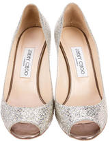 Thumbnail for your product : Jimmy Choo Glitter Peep-Toe Wedges