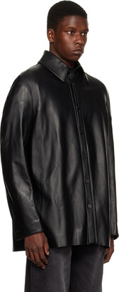 we11done Black Button-Up Leather Jacket