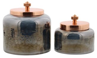 Decmode Modern 4 And 5 Inch Glass Jars With Metal Lids, Black - Set of 2