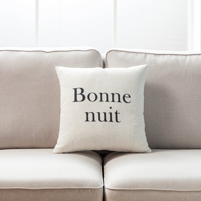 MDR Trading Inc. Bonne Nuit Text On White With Polyester Insert Pillow