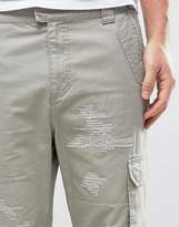 Thumbnail for your product : ASOS Design Slim Cargo Pants With Rip & Repair Detail In Light Khaki