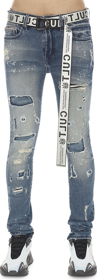 Cult of Individuality Punk Belted Super Skinny Jeans