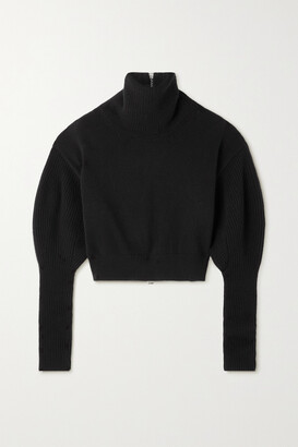 Alexander McQueen Cropped Ribbed Wool And Cashmere-blend Turtleneck Sweater - Black - S