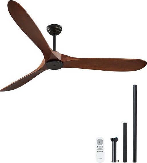 VEVOR72InchCeilingFanwithoutLight,6-SpeedRemoteControl,3-Wood-Blade,ReversibleDCMotor,ModernLowProfileFlushMountExteriorFan