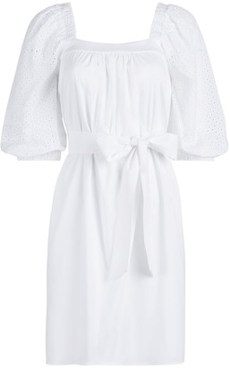 white eyelet dress with bell sleeves