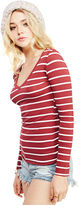 Thumbnail for your product : Wet Seal Striped V-Neck Long Sleeve Tee