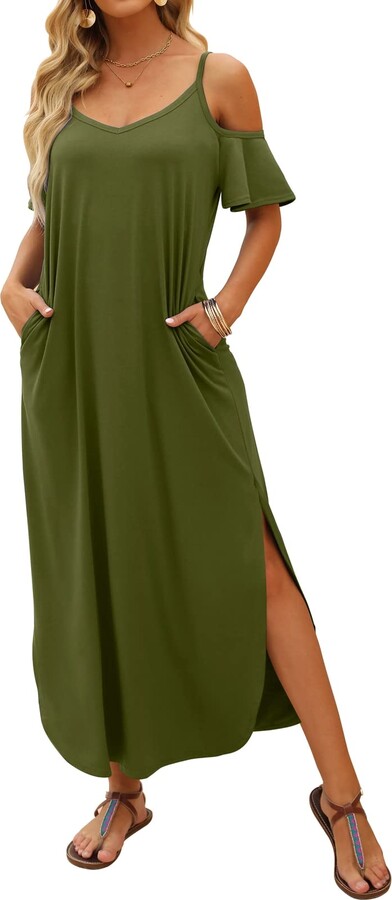 OFEEFAN Womens Maxi Dresses Long Summer Dress Plus Size Army Green XXL -  ShopStyle