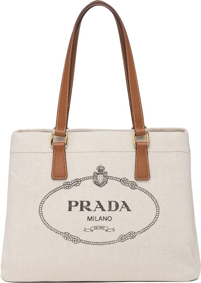 Prada Logo-Print Canvas Tote Bag - ShopStyle