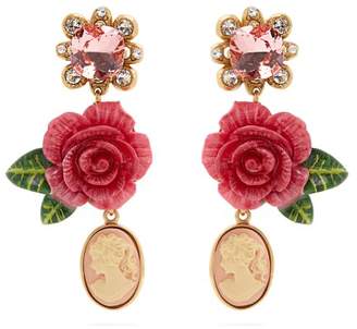 Dolce & Gabbana Rose And Crystal Drop Clip On Earrings - Womens - Pink