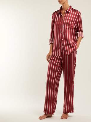 Asceno - Striped Sandwashed-silk Pyjama Trousers - Womens - Burgundy Stripe
