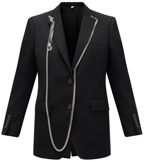 Burberry Chain-trimmed Single-breasted Wool Blazer - Black - ShopStyle
