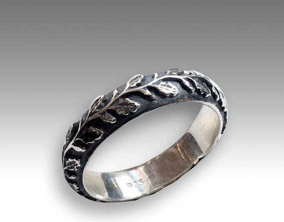 Etsy Silver Wedding Band Vine Ring Leaf Women Unisex Botanical Leaves Nature Ring - Waves Of Love R2152