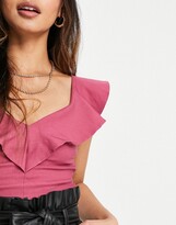Thumbnail for your product : Vesper bardot top with frill detail in rose pink