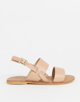 Thumbnail for your product : ASOS DESIGN Wide Fit Foxglove leather flat sandals in beige