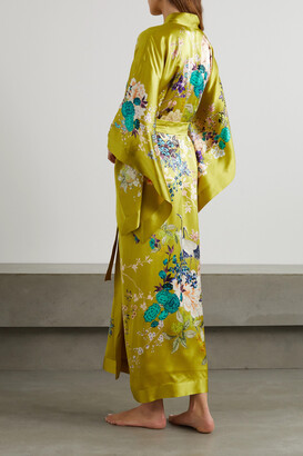MENG Belted Floral-print Silk-satin Robe - Green