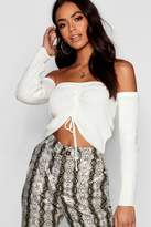 Thumbnail for your product : boohoo Ruched Front Bardot Crop Sweater