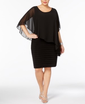 betsy & adam metallic capelet sheath dress