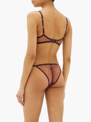 Agent Provocateur Sparkle Floral-embroidered Mesh Briefs - Womens - Burgundy Print
