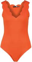Thumbnail for your product : boohoo Tall Scallop Edge Plunge Textured Body
