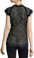 Thumbnail for your product : Nanette Lepore Cap-Sleeve Paisley Lace Top, Black