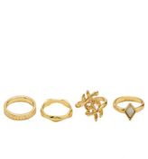 Thumbnail for your product : Charlotte Russe Rhinestone & Leaves Stackable Rings - 4 Pack
