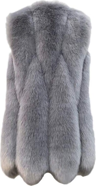 Women Faux Fox Fur Warm Cardigan Winter Fluffy Gilet Artificial Fur Vest Mid-Long Sherpa Sleeeless Heavy Coat Jacket