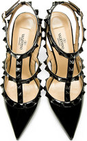 Thumbnail for your product : Valentino All-Black Patent Rockstud Slingback Heels