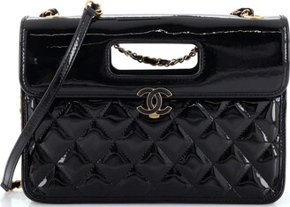Chanel Quilted Black Patent Leather Shoulder Bag, 1980s
