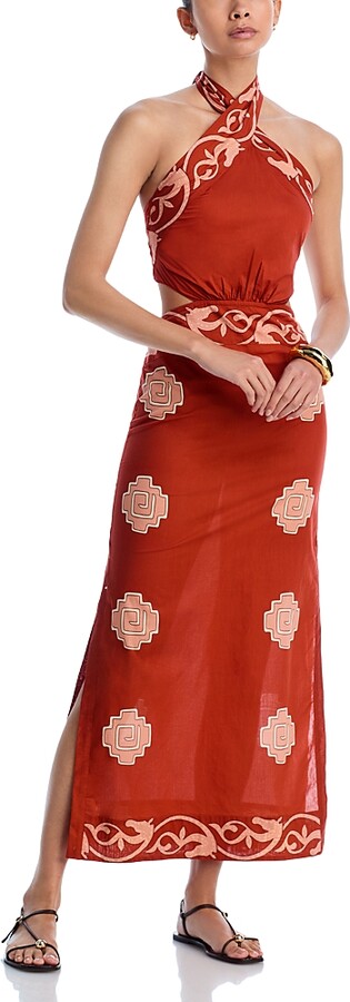 Johanna Ortiz Printed Cut Out Halter Maxi Dress