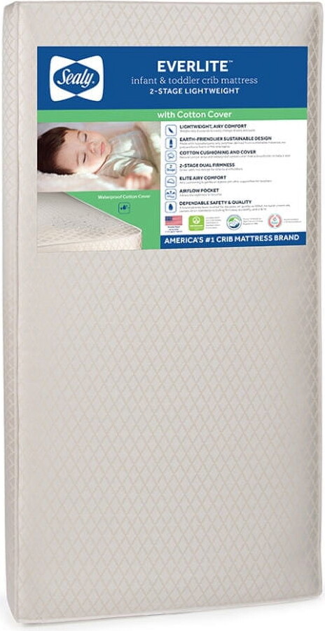 Kolcraft Sealy EverLite 2-Stage Baby Crib & Toddler Mattress, Sustainable Fiber Foam, Cotton Cover