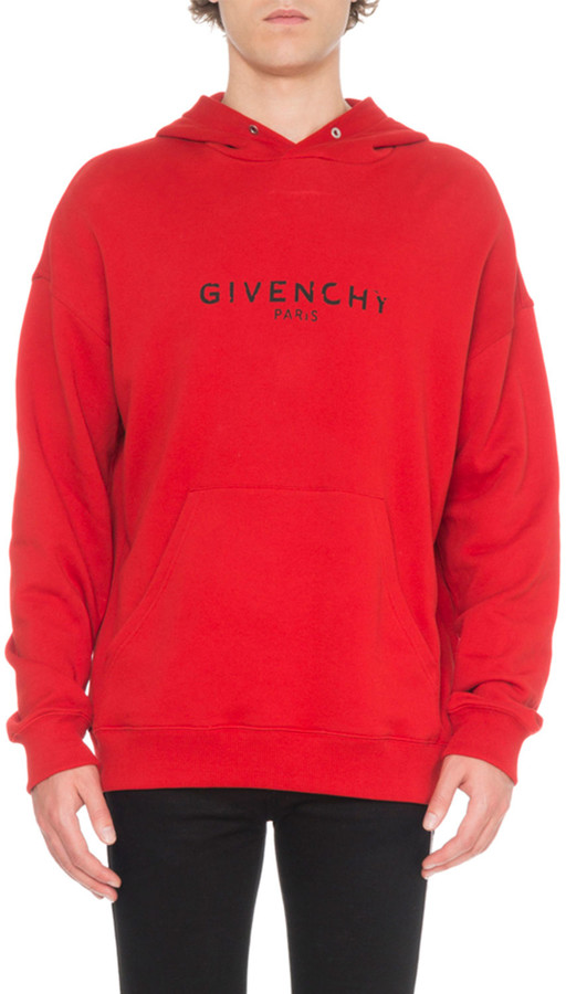 givenchy red distressed hoodie