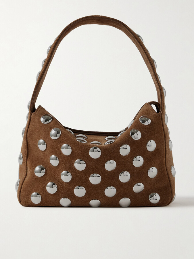 KHAITE Elena Small Studded Suede Shoulder Bag - Brown
