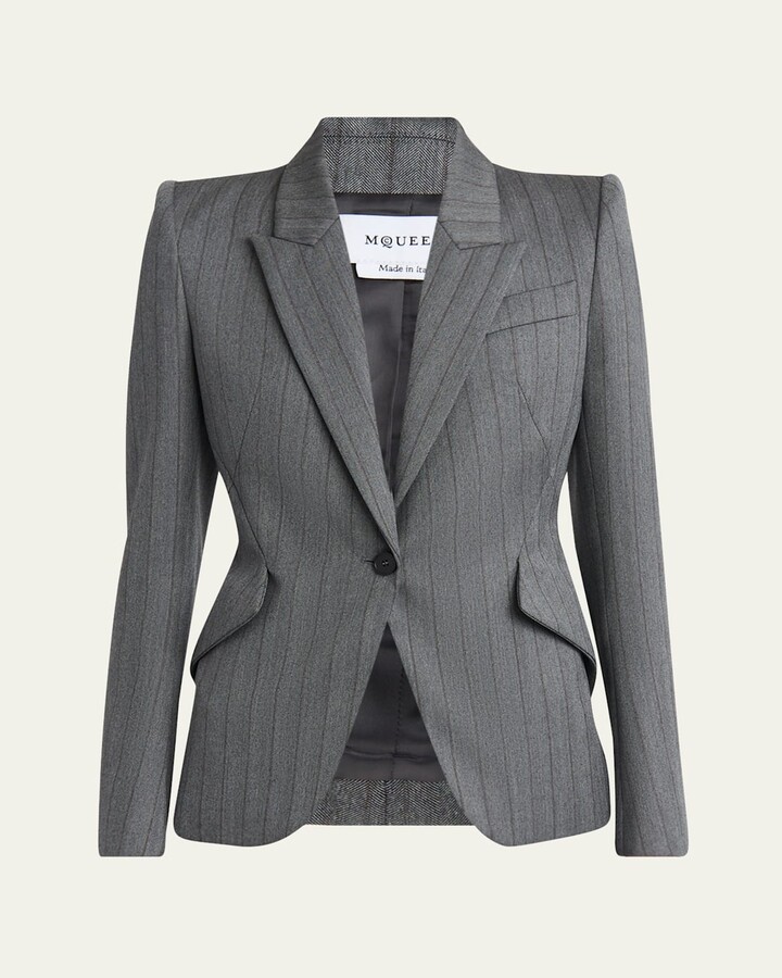 Alexander McQueen Herringbone Striped Single-Breasted Blazer Jacket