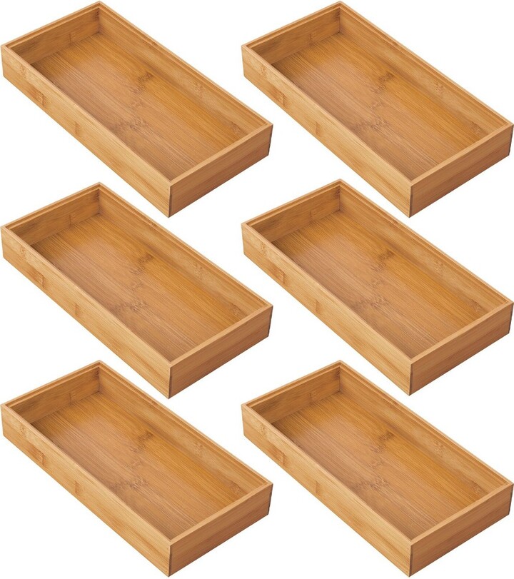 mDesign Stackable 12" Long Wooden Bamboo Drawer Organizer 6 Pack